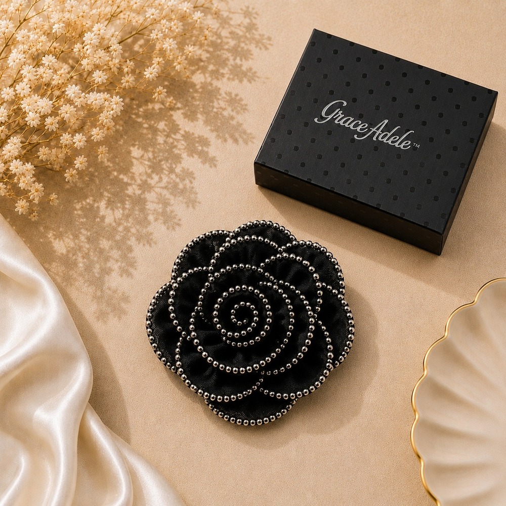 NWOT Grace Adele Black Zipper Flower Brooch & Purse Clip